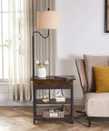 Floor Lamp With Table And USB Type C Ports, Narrow End Table With Rotating Lamp Shade next to sofa in living room