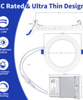 Diagram of 16 Pack 6 Inch LED Recessed Canless Wafer Lights With 5CCT Selectable 2700K To 5000K, Dimmable 12W 1050LM features and dimensions