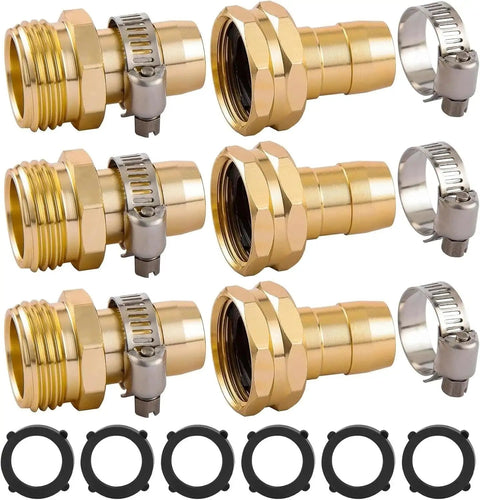 Get Your Garden Hose Back To Brimming With This Cool Repair Connector Kit For 3/4 Or 5/8 Hoses, Featuring Heavy Duty Clamps That Actually Seals Bad Leaks And Makes Quick Work Of Any Broken Line Without Needing Fancy Tools Or Spending A Fortune On New. Brass garden hose repair connector kit with clamps and rubber washers for 3/4 or 5/8-inch hoses