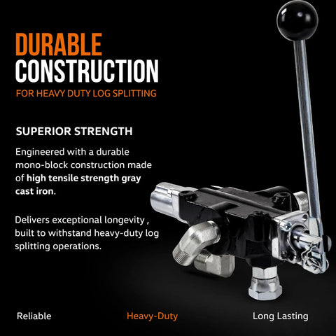Kick Off Hydraulic Directional Control Valve For Log Splitters, 18 GPM Flow, 3000 PSI Max, Heavy Duty Cast Iron Construction