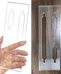 Game Changer Clear Acrylic Keyhole Slot Template Router Jig For Picture Hanging And Woodworking Shop Projects Pre Cut Slots held in hand