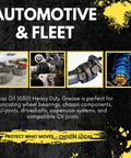 Image showcasing automotive and fleet components needing lubrication with Heavy Duty Lithium Complex Grease 14.5 oz cartridges.