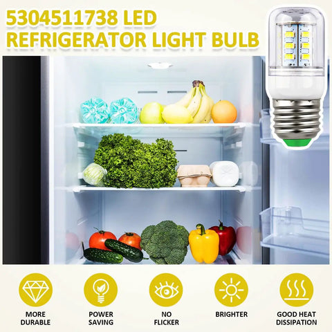 Example of LED Light Bulb illuminating a refrigerator interior, fitting Frigidaire Electrolux Kenmore, PS12364857 AP6278388.