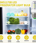 Open fridge with Ultra Bright 3.5W LED Refrigerator Light Bulb With E27 Base 110 240V illuminating food shelves
