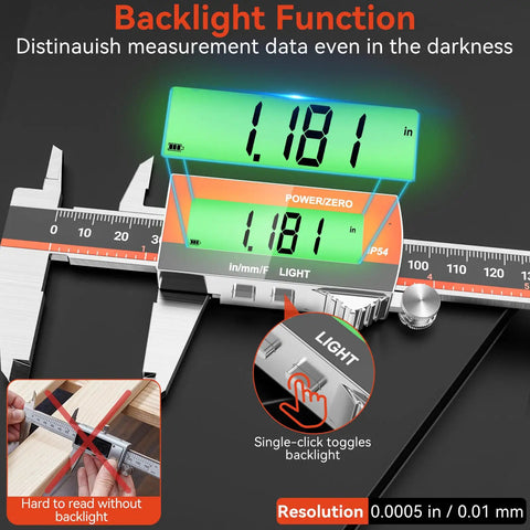Rechargeable 6 Inch Digital Caliper With Large LCD Screen Stainless Steel Vernier Caliper Backlight Function Display