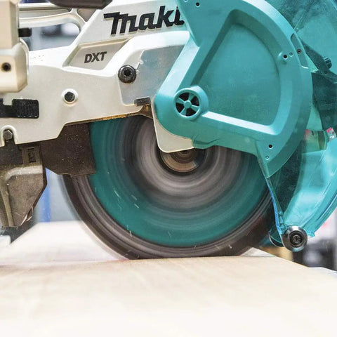 12 Inch 100 Tooth Carbide Tipped Miter Saw Blade for Max Efficiency, cutting wood with smooth finish and thin kerf design