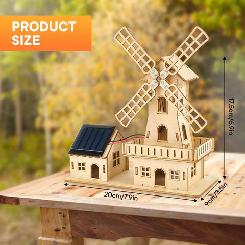 Solar Powered 3D Wooden Windmill Puzzle Kit for Kids and Adults Diy Dutch Windmill House Build Toy Educational Science Craft