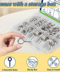 Hard As Nails Eye Hooks And Screw Eyes Assortment Kit With 195 Silver Finished Eyelet Screws in a sturdy storage box with assorted sizes.
