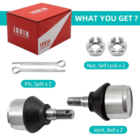 Two Beefy Ball Joint Kit For ATV UTV Fits Sportsman Ranger Scrambler Magnum Big Boss Trail Boss Xplorer Xpedition ACE ATP Models Durable Heavy Duty Front Suspension Replacement Parts includes two ball joints, nuts, and split pins