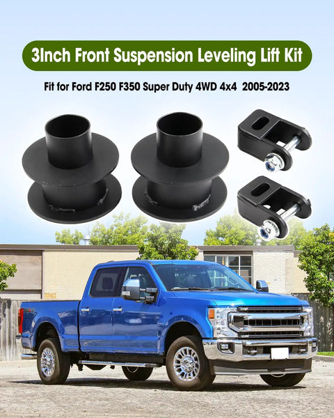 Ford F250 F350 Super Duty 4WD 2005-2023 2.5 Inch Front Leveling Kit With Steel Coil Spring Lift Spacers And Shock Mount Extenders