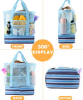 360 display of blue Beach Bag With Built In Detachable Cooler Compartment, showing front, side, back, and bottom views.