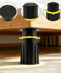 Heavy Duty Adjustable Bed Support Legs Four Pack, black plastic, adjustable height stabilizers under a bed frame.