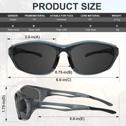 12 Pack Safety Glasses For Men And Women With UV400 Dark Grey Lenses And Frame, ANSI Z87.1 Plus Certified Wrap Around Goggles size chart
