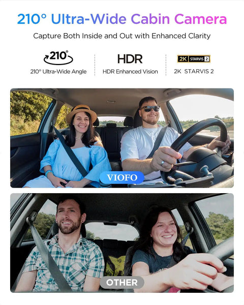 Interior view with 210° wide angle from Top Notch 4K Front Dash Cam With 2K Interior Fisheye And 2K Rear, HDR clarity, two passengers