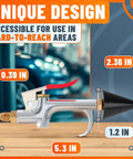 Badass Stainless Steel Air Nozzle Blow Gun For Compressor Systems High Pressure Dust Blaster With Five Point Three Inch Jet Tip Slick For Tight Spaces And Workshop Rig Cleanup Tasks showing dimensions with a red trigger and black tip.