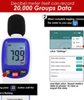 Wireless Sound Level Meter With App Data Logging Bluetooth, Portable Decibel Meter 30 To 130 dBA, High Accuracy SPL Reader For Classroom Office Home, Super Easy Smartphone Sync, Stores Up To 20,000 Readings, shown with app export steps
