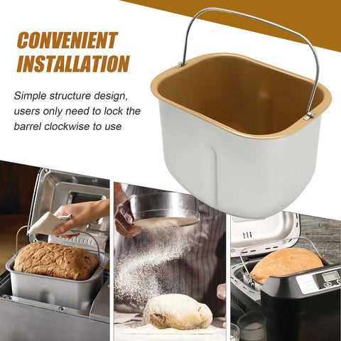 Rectangle Bread Machine Baking Bucket For Two Pound Loaf Dough Dead Simple Twist Lock Design Heavy Duty Kitchen Workhorse, shown with dough.
