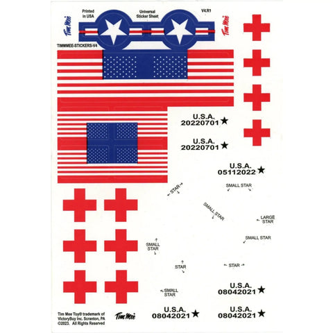 Sticker sheet with red and blue American flags, stars, and crosses for model Air Support Helicopters 2 Pack OD Green.