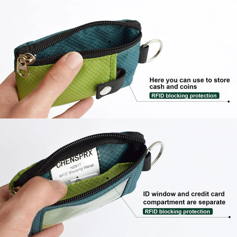 Ultra Slim RFID Blocking Wallet With ID Window Water Resistant Zip Case Lanyard Keychain For Cards And Cash Everyday Carry EDC