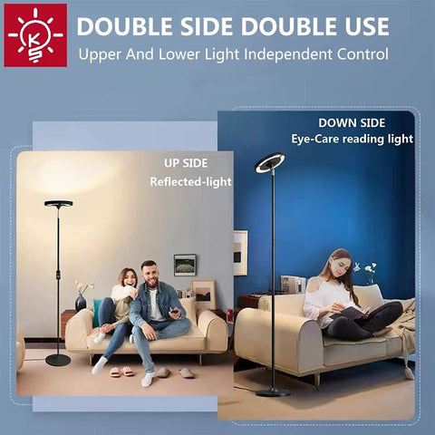 Double Sided RGB LED Floor Lamp With Remote And Smart App Control 36W 2600 Lumens showing ambient and reading light modes