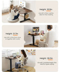 Top Notch ErGear Low Height Adjustable Electric Standing Desk 48 X 24 Inches For Kids shown at heights 18.9, 21.7, and 28.3 inches.