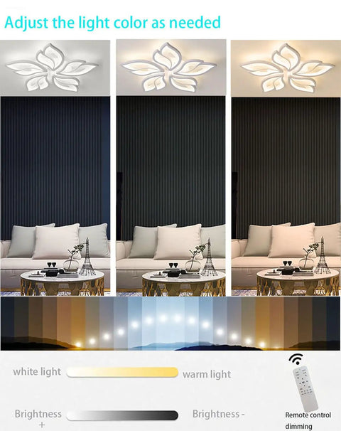 Modern Five Leaf LED Ceiling Light Fixture Chandelier Flush Mount Dimmable With Remote showcasing adjustable color features