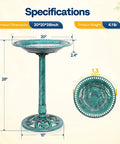 Weatherproof Polyresin Pedestal Bird Bath For Outdoors And Garden 28 Inch Tall With A 20 Inch Bowl Green Durable Stable