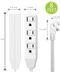 Flat Plug Extension Cord 8 Foot 2 Pack With 3 Prong Grounded Indoor Power Cable featuring slim profile and three outlets