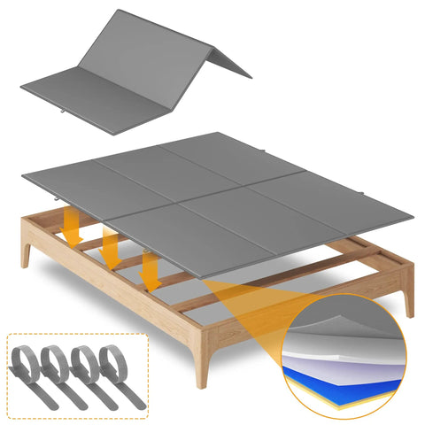 Queen Size Bunkie Board Featuring A Rock Solid Metal Frame And Dense Foam Core Non Slip Mattress Foundation on wooden bed frame.