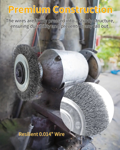 4 Pack 6 Inch Fine Crimped Wire Wheel For Bench Grinder With One Half Inch And Five Eighth Inch Arbor Beefy Wire Brush