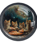 Funny Kittens Eat Pizza Galaxy Crystal Glass Cabinet Knobs Set 4 Pack Black ABS Drawer Pulls Home Decor