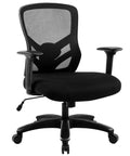 Black big and tall office chair up to 500 lbs with adjustable lumbar support, ergonomic mesh back, and 4D armrests, front view.