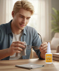 Man repairing glasses with Eyewear Frames Repair Glue With Fine Tip Quick Bonding for Broken Glasses Temples Instant Adhesive