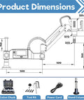 No Sweat Electric Tapping Arm With Lcd Touch Screen, Auto And Manual Threading Tool, 360 Swivel Mount, Includes 8 Collets, Heavy Duty Servo Motor For Plug And Play Shop Floor Setup dimensions illustration.