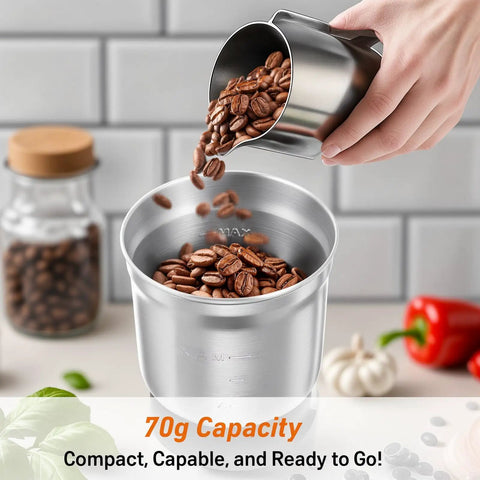 Pouring coffee beans into Electric Coffee And Spice Grinder with Dual Stainless Steel Blades and Removable Bowls Pulse Control