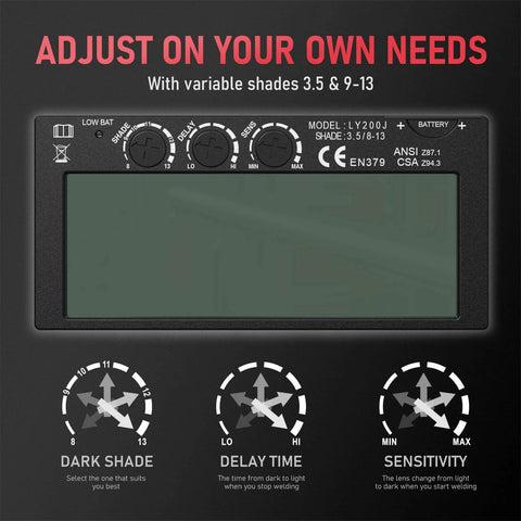 Auto Darkening 2x4 Welding Lens Shade 8-13 with True Color Blue Tech Filter controls for pros.