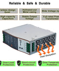 Beefy 120W 24V Din Rail Power Supply With 24V Output, AC To DC Industrial Switching Adapter, 100-240V AC Input, features fanless cooling and protections.