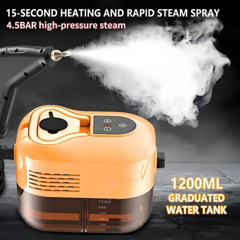 2500W Handheld High Temperature Pressurized Steam Cleaner With 4.5 Bar High Pressure Steam spraying from nozzle.