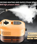 Heavy Duty Handheld Steam Cleaner With 2500W Power And 4.5 Bar Pressure showing 1200ml tank and steam spray function.