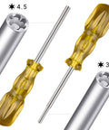 Hardened Steel Screwdriver Set With Quick Release Bit Holder, 3.8mm And 4.5mm Bits, for opening retro Nintendo cartridges, close-up view.
