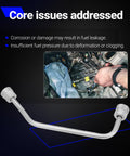 Intermediate Fuel Feed Pipe High Pressure Fuel Line From Pump To Rail For 2014 To 2021 Silverado 1500 Suburban Tahoe Express Camaro GMC Sierra Yukon Savana Heavy Duty Replacement Part Plug And Play shown with repair scenario background