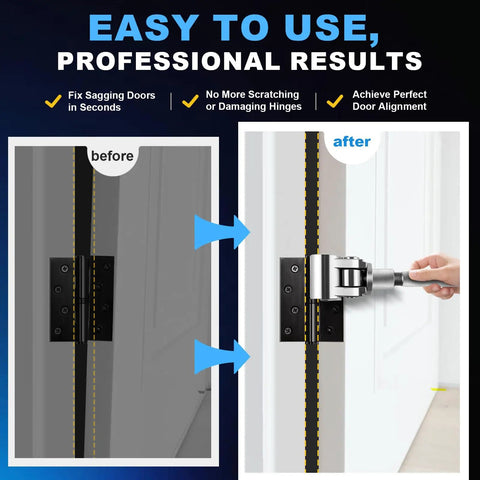 Before and after using Upgraded Door Hinge Adjustment Tool With Adjustable Wrench For Sagging Doors Stainless Steel Hinge Repair Kit