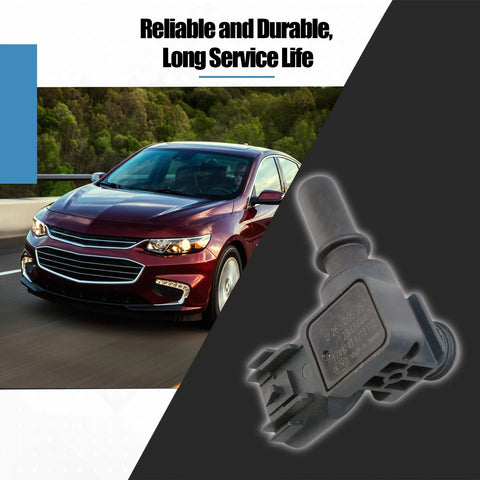 Power brake booster vacuum sensor (black plastic) – close-up view beside a red sedan