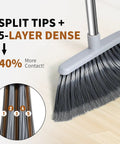 Close-up of split-tip bristles on Adjustable 55 Inch Outdoor Broom For Pet Hair Removal And Heavy Duty Floor Cleaning Indoors And Outdoors