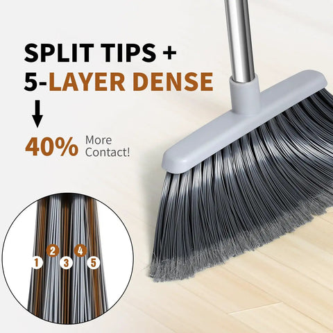 Close-up of split-tip bristles on Adjustable 55 Inch Outdoor Broom For Pet Hair Removal And Heavy Duty Floor Cleaning Indoors And Outdoors
