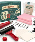 All In One Printmaking And Stamp Making Kit For Beginners With Linoleum Blocks Ink Brayer Transfer Papers Guide And 10 Printmaking Papers