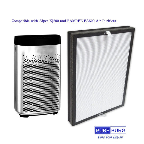 Replacement Filter Set For Aiper KJ200 And FAMREE FA500 Air Purifiers with H13 True HEPA Filter, shown next to air purifier