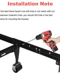 Installation note for Universal Footboard Extension Brackets For Bed Frames Knockout Fix Hardware Kit with drill on bed frame.