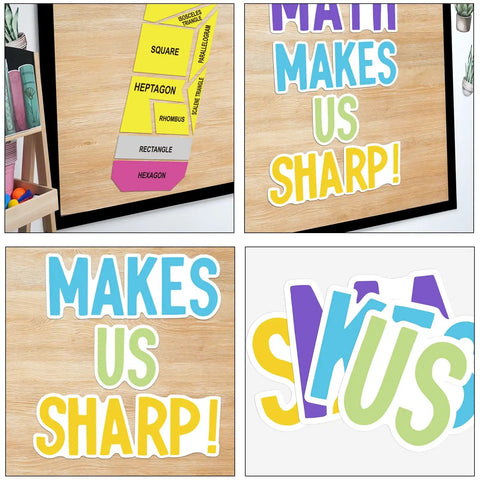 Math Bulletin Board Decorations Set For Classroom Back To School Decor with Bold MATH MAKES US SHARP Letter Cutouts