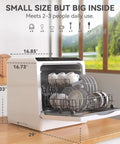 Compact Countertop Dishwasher With Five Beast Mode Wash Cycles And No Brainer Setup For Tiny Apartments featuring capacity details for dishes.